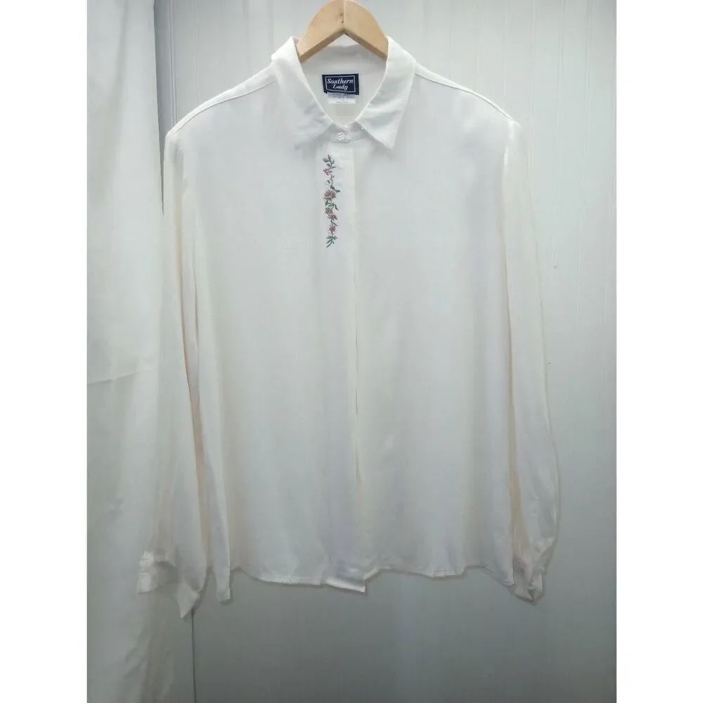 VTG southern lady , embroidered long sleeve blouse with shoulder pads size 12